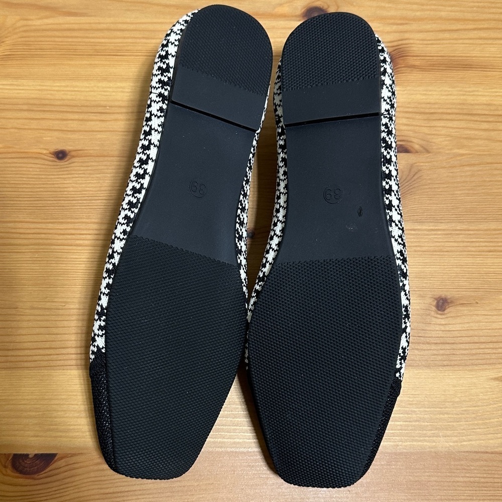 Black White Knit Ballet Flats Square Toe Cap Toe Shoes 8.5 - Picture 3 of 5